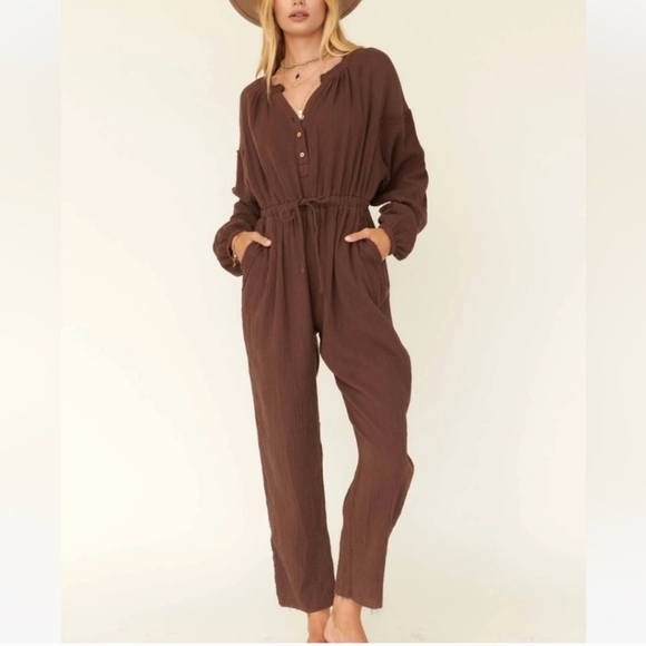 Promesa Life Story Crinkle Cotton Drawstring Jumpsuit. Size Medium. Good preowne - Picture 1 of 10